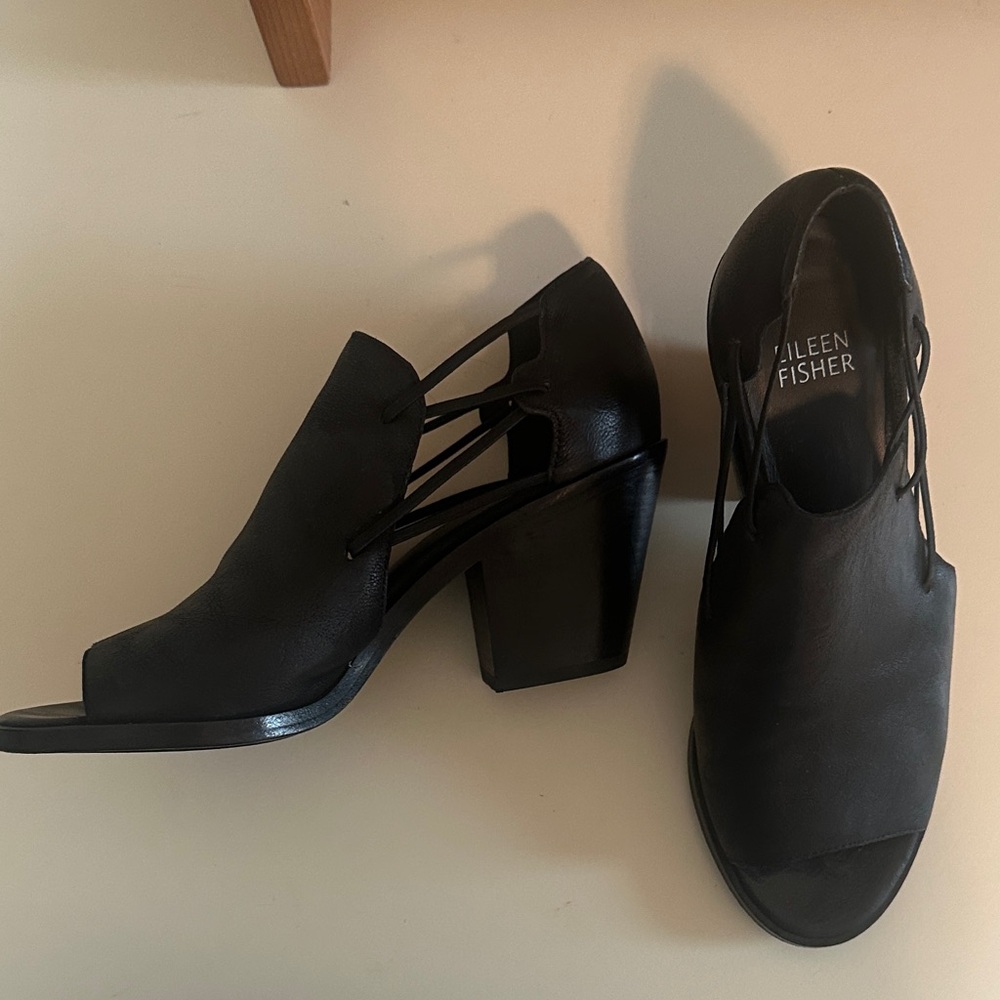 Eileen Fisher Black Open-Toe Heels